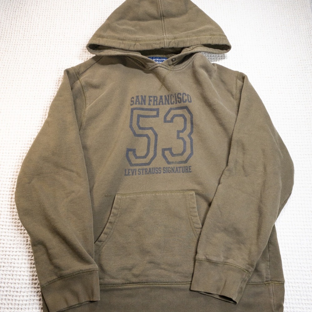 Levi Strauss Signature Mens Hoodie Olive Green San Francisco 53 Pullover XL